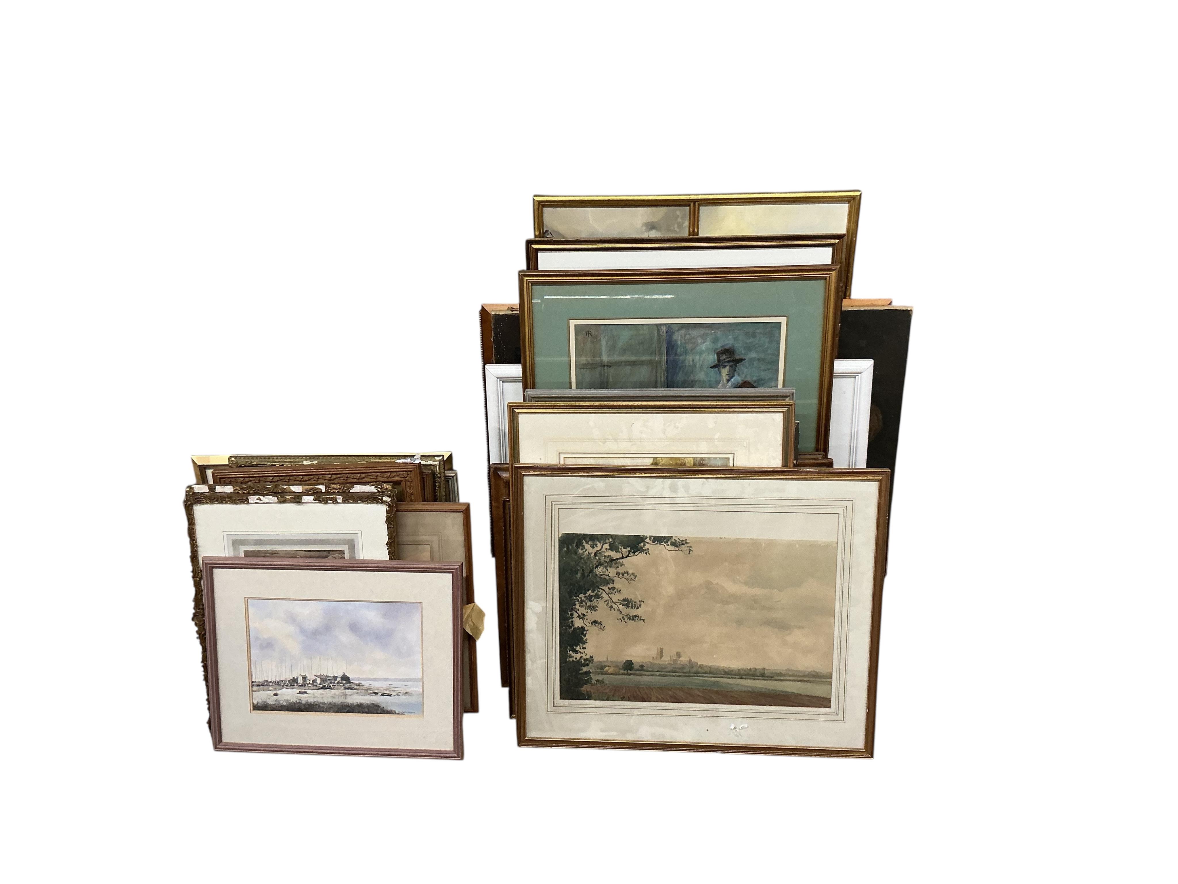 A large quantity of assorted watercolours, prints and oils
